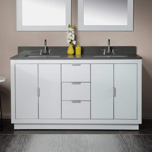 Venice 61 in. W x 22 in. D x 38 in. H Bath Vanity in White with Engineered stone Vanity Top in Dark Gray with White Sink