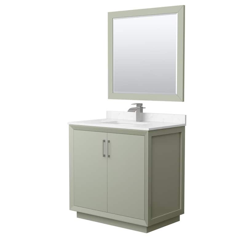 Strada 36 in. W x 22 in. D x 35 in. H Single Bath Vanity in Light Green with Carrara Cultured Marble Top and 34Mirror