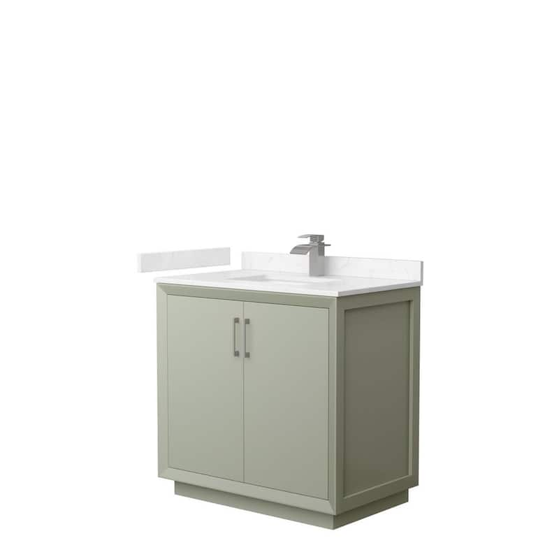 Strada 36 in. W x 22 in. D x 35 in. H Single Bath Vanity in Light Green with Carrara Cultured Marble Top