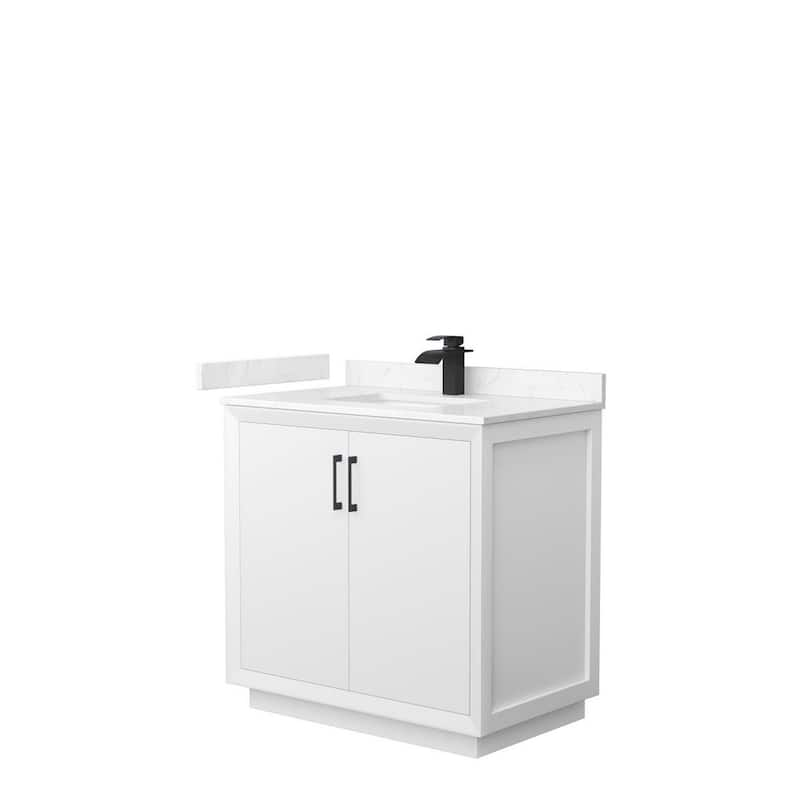 Strada 36 in. W x 22 in. D x 35 in. H Single Bath Vanity in White with Carrara Cultured Marble Top