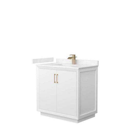 Strada 36 in. W x 22 in. D x 35 in. H Single Bath Vanity in White with Carrara Cultured Marble Top