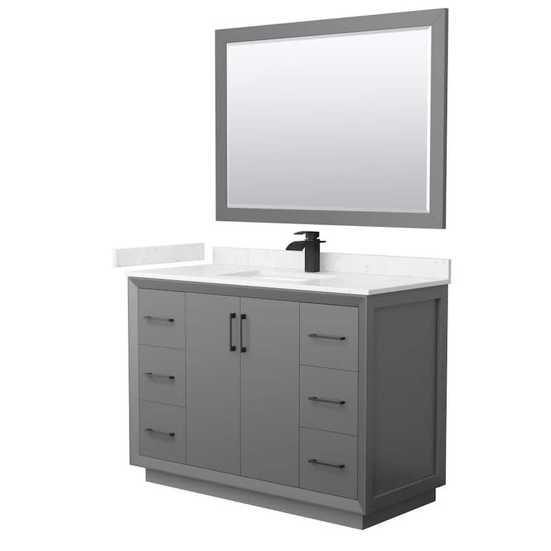 Strada 48 in. W x 22 in. D x 35 in. H Single Bath Vanity in Dark Gray with Carrara Cultured Marble Top and 46 in. Mirror