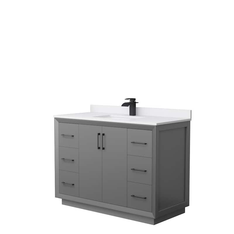 Strada 48 in. W x 22 in. D x 35 in. H Single Bath Vanity in Dark Gray with White Cultured Marble Top