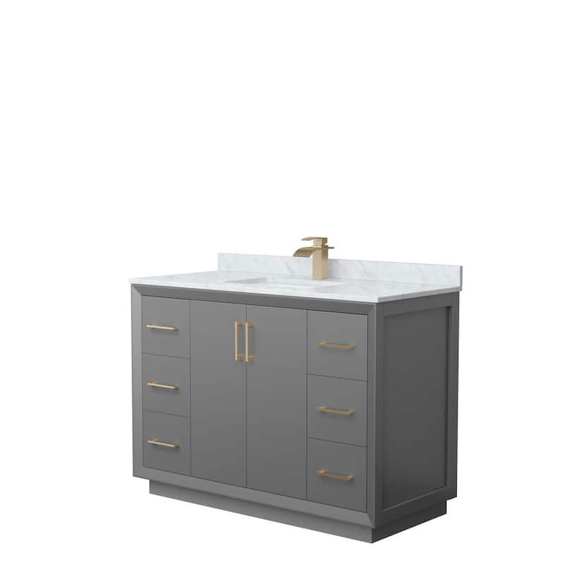 Strada 48 in. W x 22 in. D x 35 in. H Single Bath Vanity in Dark Gray with White Carrara Marble Top