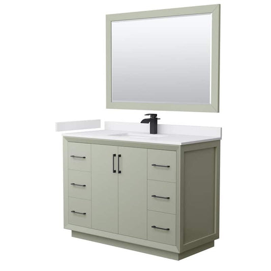 Strada 48 in. W x 22 in. D x 35 in. H Single Bath Vanity in Light Green with White Cultured Marble Top and 46 in. Mirror