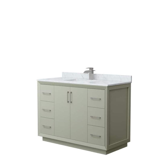 Strada 48 in. W x 22 in. D x 35 in. H Single Bath Vanity in Light Green with White Carrara Marble Top