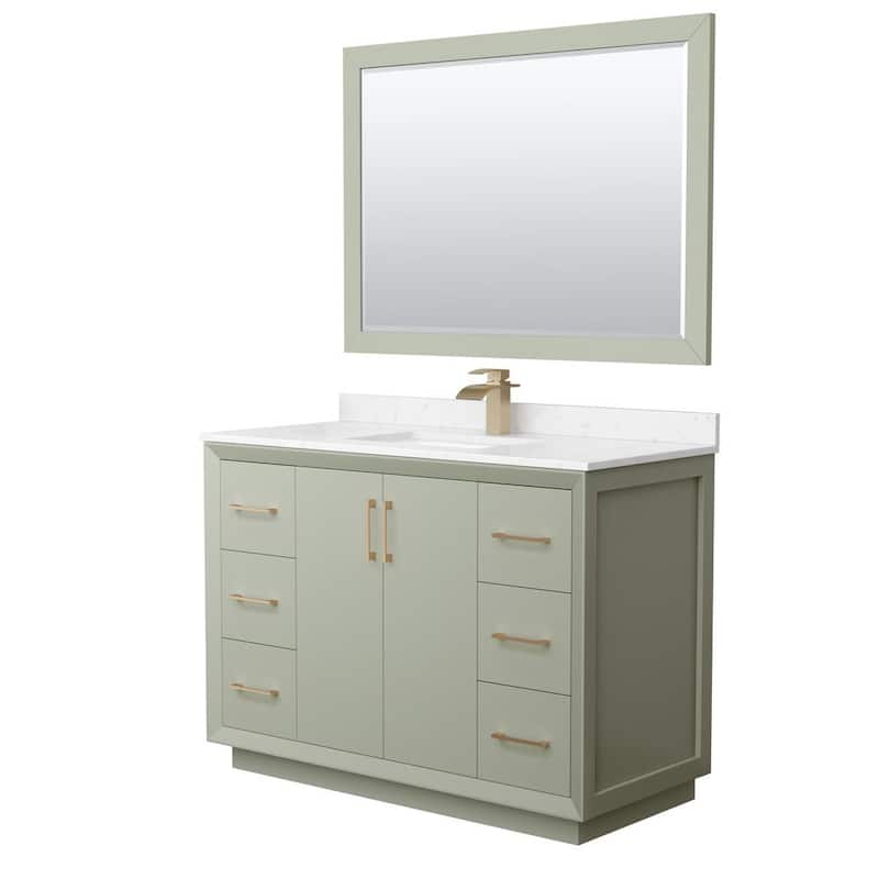 Strada 48 in. W x 22 in. D x 35 in. H Single Bath Vanity in Light Green with Carrara Cultured Marble Top and 46Mirror