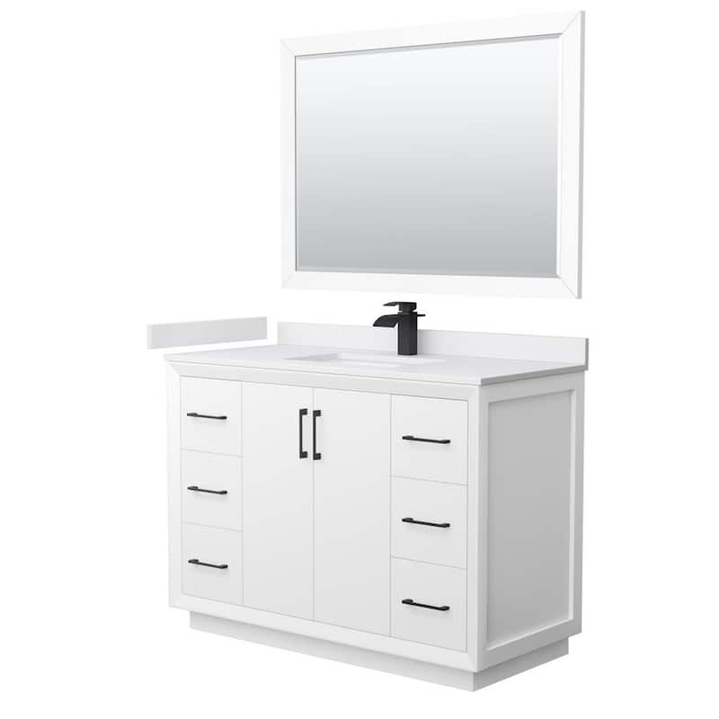 Strada 48 in. W x 22 in. D x 35 in. H Single Bath Vanity in White with White Cultured Marble Top and 46Mirror