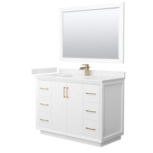 Strada 48 in. W x 22 in. D x 35 in. H Single Bath Vanity in White with Carrara Cultured Marble Top and 46Mirror