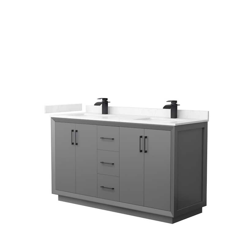 Strada 60 in. W x 22 in. D x 35 in. H Double Bath Vanity in Dark Gray with Carrara Cultured Marble Top