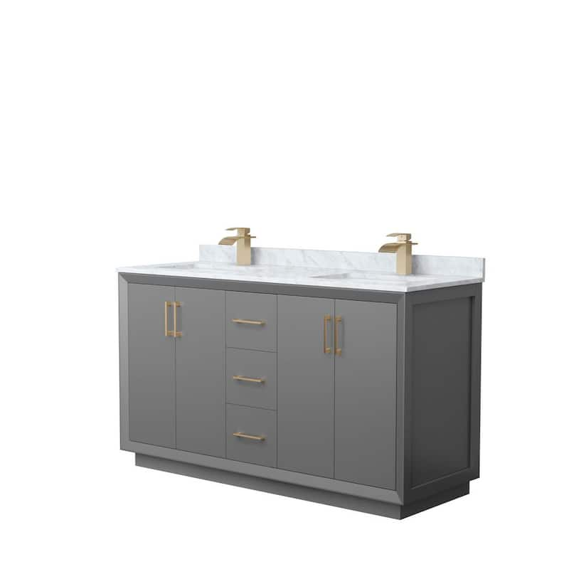 Strada 60 in. W x 22 in. D x 35 in. H Double Bath Vanity in Dark Gray with White Carrara Marble Top