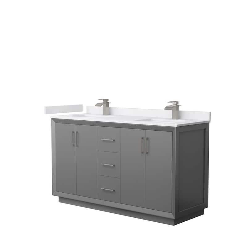 Strada 60 in. W x 22 in. D x 35 in. H Double Bath Vanity in Dark Gray with White Cultured Marble Top