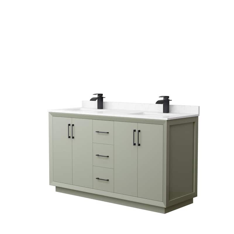 Strada 60 in. W x 22 in. D x 35 in. H Double Bath Vanity in Light Green with Carrara Cultured Marble Top