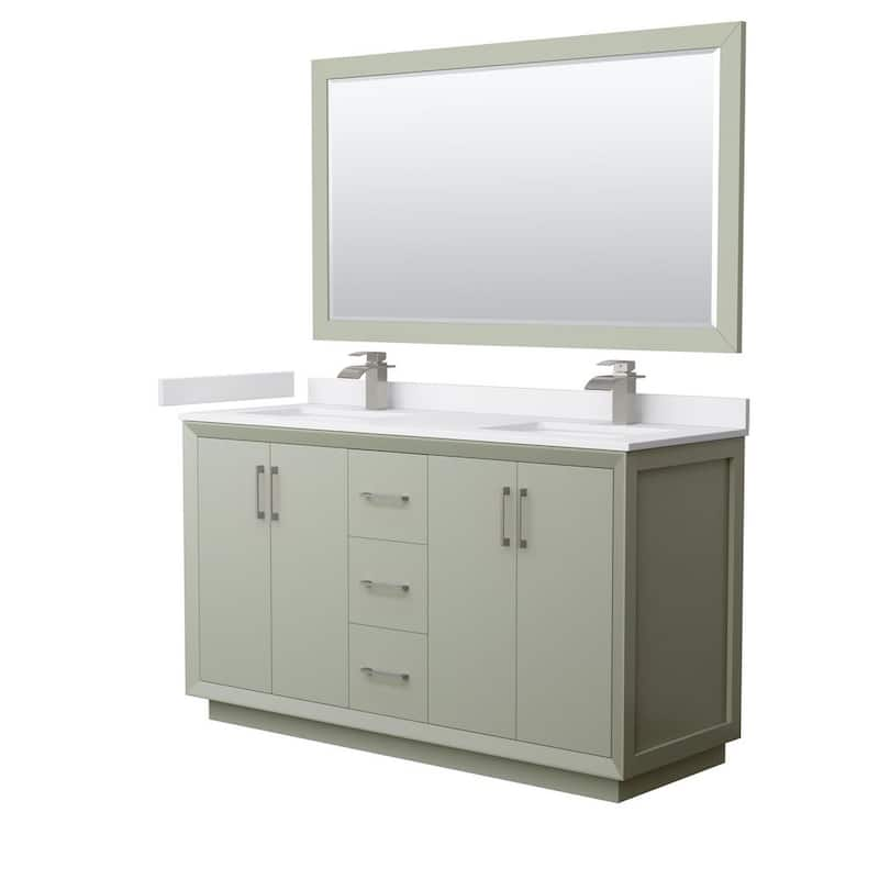 Strada 60 in. W x 22 in. D x 35 in. H Double Bath Vanity in Light Green with White Cultured Marble Top and 58Mirror