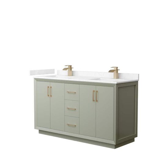 Strada 60 in. W x 22 in. D x 35 in. H Double Bath Vanity in Light Green with Carrara Cultured Marble Top