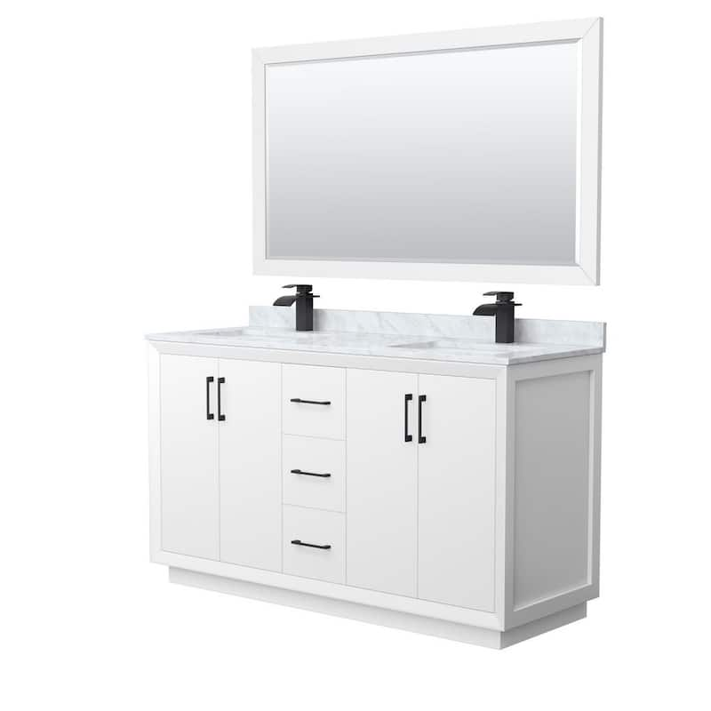 Strada 60 in. W x 22 in. D x 35 in. H Double Bath Vanity in White with White Carrara Marble Top and 58 in. Mirror