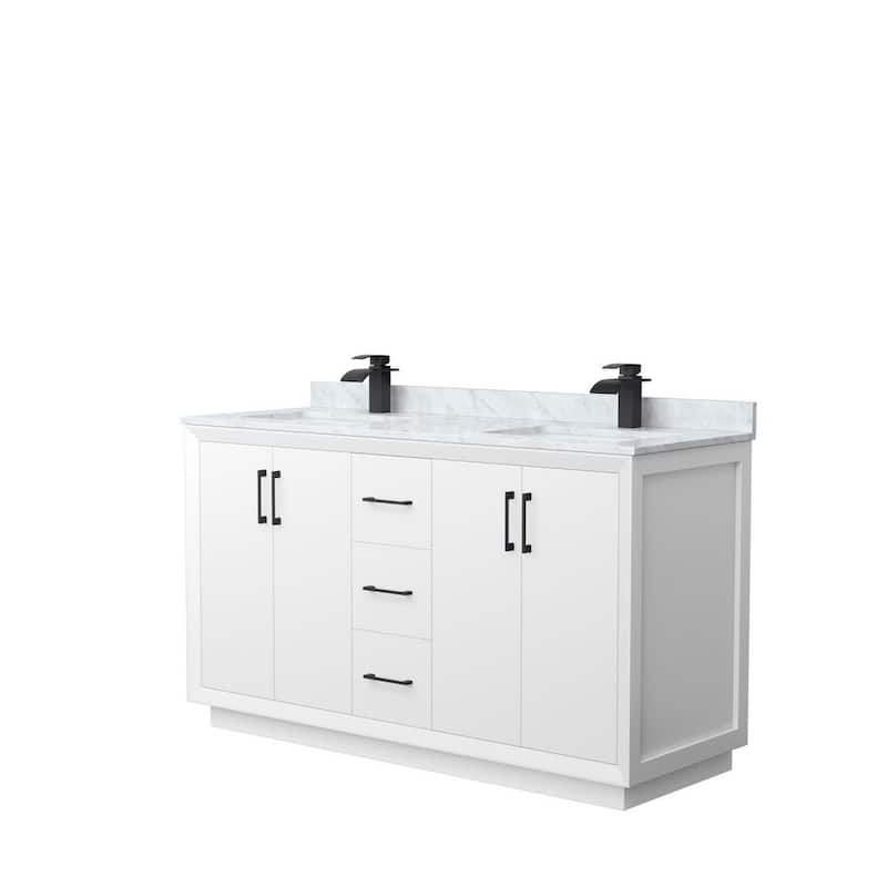 Strada 60 in. W x 22 in. D x 35 in. H Double Bath Vanity in White with White Carrara Marble Top