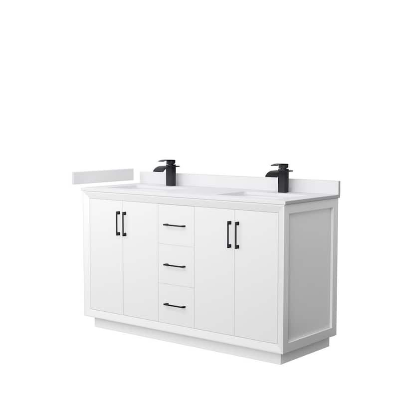 Strada 60 in. W x 22 in. D x 35 in. H Double Bath Vanity in White with White Cultured Marble Top