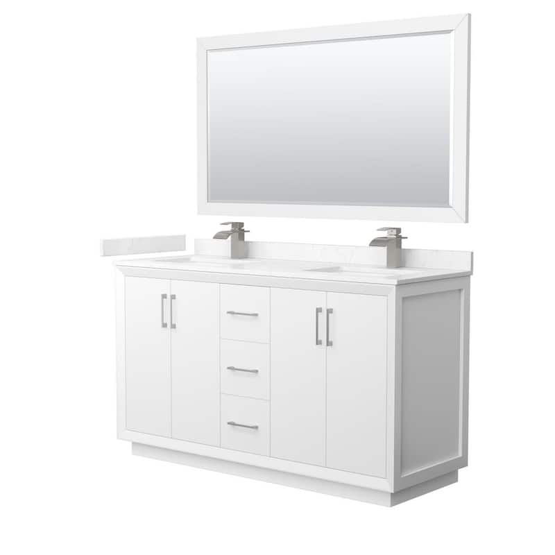 Strada 60 in. W x 22 in. D x 35 in. H Double Bath Vanity in White with Carrara Cultured Marble Top and 58 in. Mirror