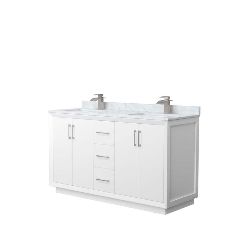 Strada 60 in. W x 22 in. D x 35 in. H Double Bath Vanity in White with White Carrara Marble Top