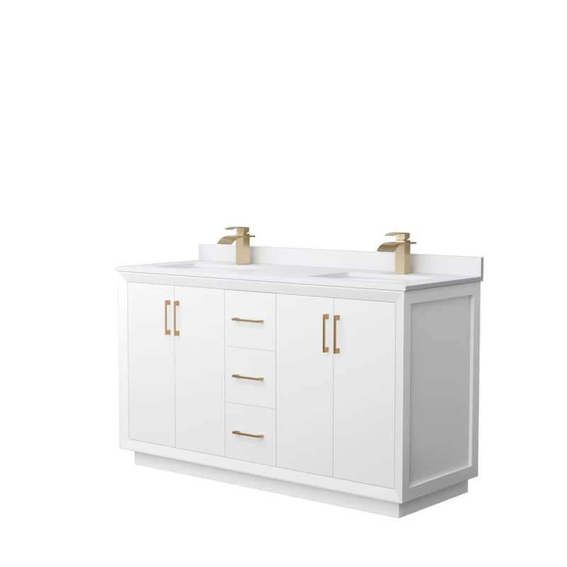 Strada 60 in. W x 22 in. D x 35 in. H Double Bath Vanity in White with White Cultured Marble Top