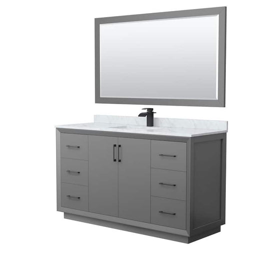 Strada 60 in. W x 22 in. D x 35 in. H Single Bath Vanity in Dark Gray with White Carrara Marble Top and 58 in. Mirror