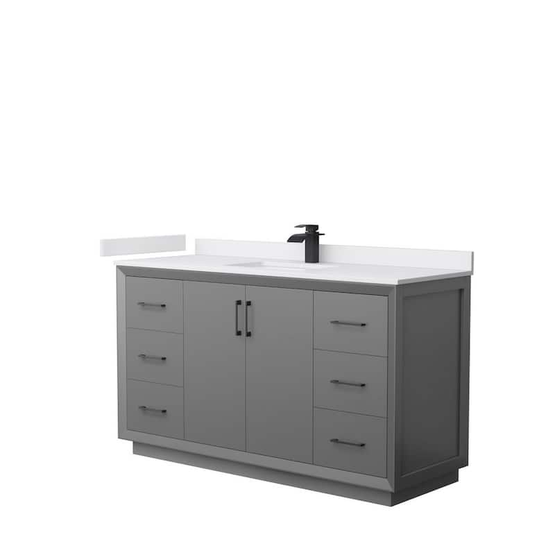 Strada 60 in. W x 22 in. D x 35 in. H Single Bath Vanity in Dark Gray with White Cultured Marble Top