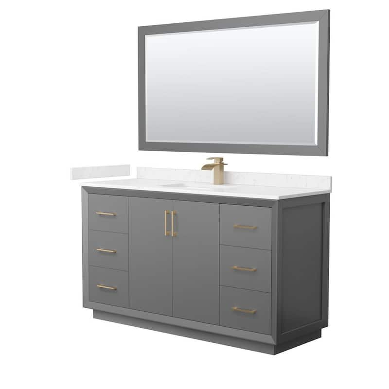 Strada 60 in. W x 22 in. D x 35 in. H Single Bath Vanity in Dark Gray with Carrara Cultured Marble Top and 58 in. Mirror