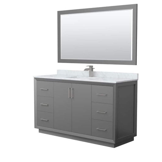 Strada 60 in. W x 22 in. D x 35 in. H Single Bath Vanity in Dark Gray with White Carrara Marble Top and 58Mirror