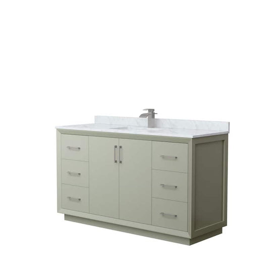 Strada 60 in. W x 22 in. D x 35 in. H Single Bath Vanity in Light Green with White Carrara Marble Top