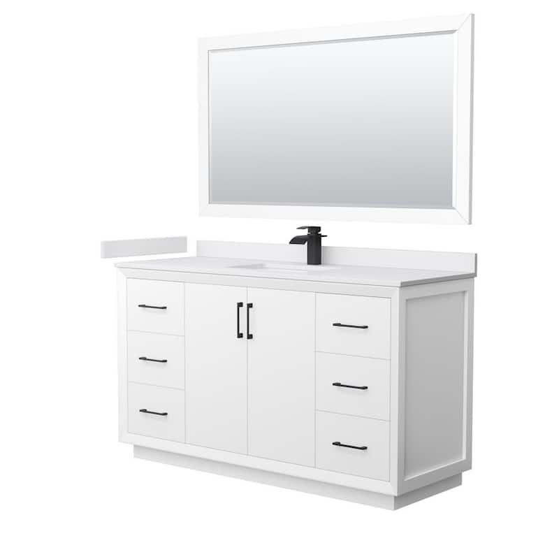 Strada 60 in. W x 22 in. D x 35 in. H Single Bath Vanity in White with White Cultured Marble Top and 58 in. Mirror