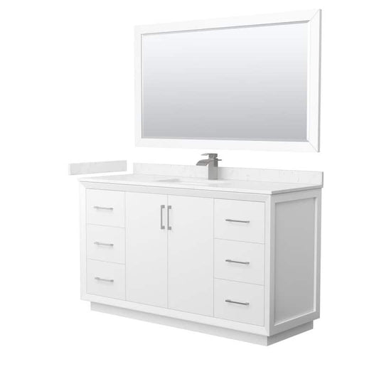 Strada 60 in. W x 22 in. D x 35 in. H Single Bath Vanity in White with Carrara Cultured Marble Top and 58 in. Mirror