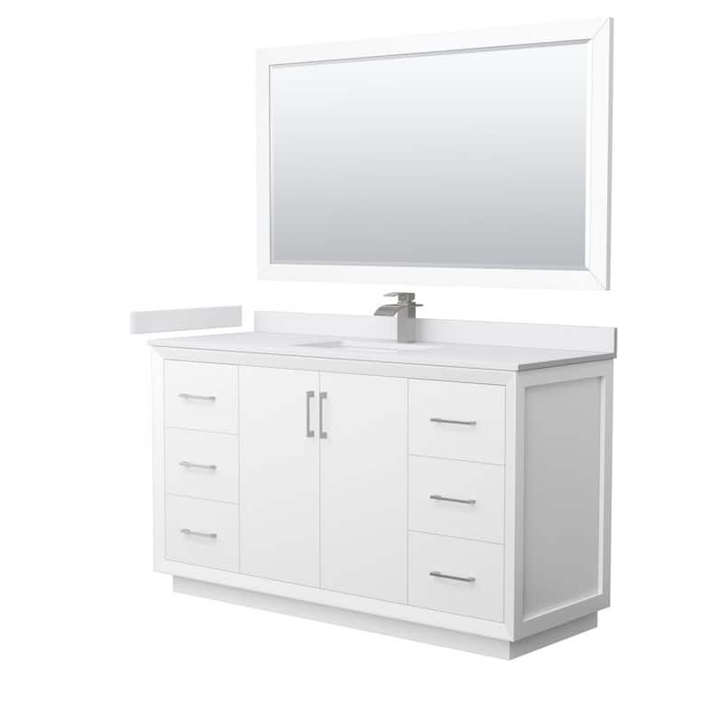 Strada 60 in. W x 22 in. D x 35 in. H Single Bath Vanity in White with White Cultured Marble Top and 58 in. Mirror