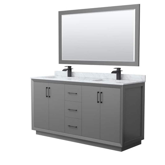 Strada 66 in. W x 22 in. D x 35 in. H Double Bath Vanity in Dark Gray with White Carrara Marble Top and 58 in. Mirror