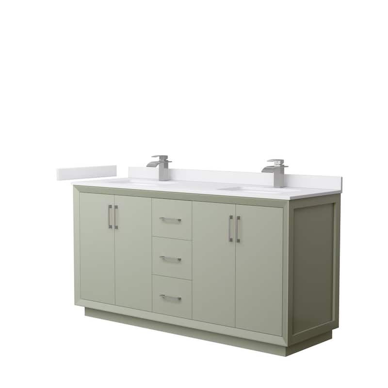 Strada 66 in. W x 22 in. D x 35 in. H Double Bath Vanity in Light Green with White Cultured Marble Top