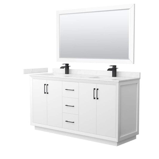 Strada 66 in. W x 22 in. D x 35 in. H Double Bath Vanity in White with Carrara Cultured Marble Top and 58 in. Mirror