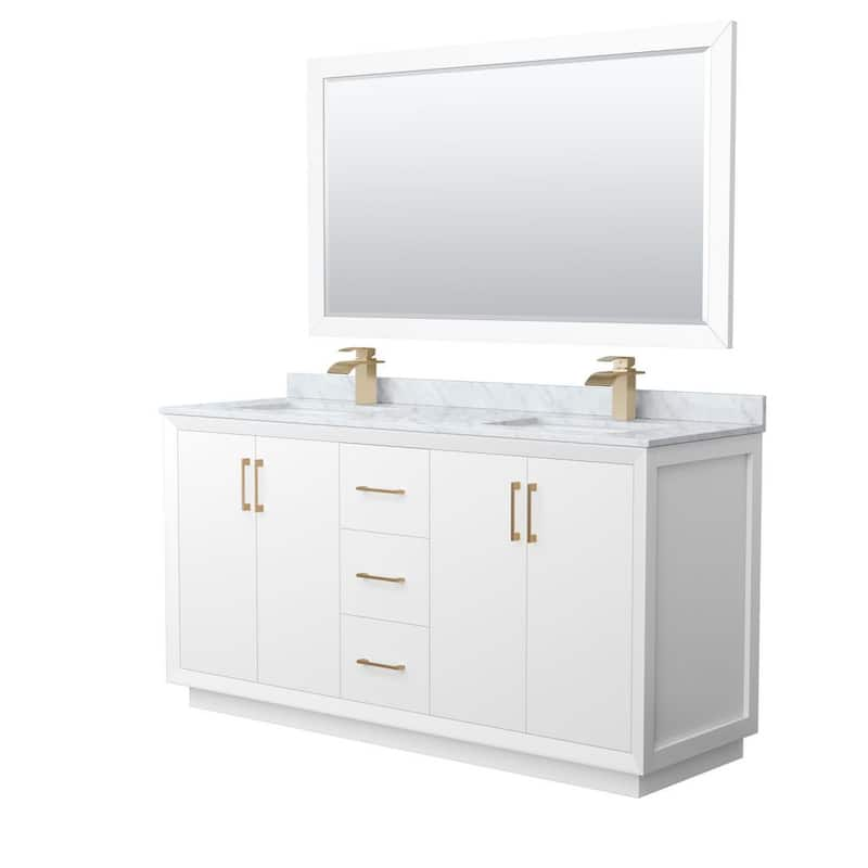 Strada 66 in. W x 22 in. D x 35 in. H Double Bath Vanity in White with White Carrara Marble Top and 58 in. Mirror