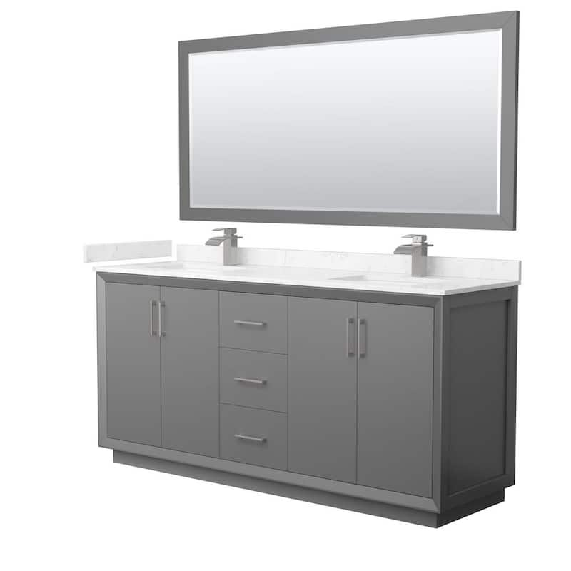 Strada 72 in. W x 22 in. D x 35 in. H Double Bath Vanity in Dark Gray with Carrara Cultured Marble Top and 70 in. Mirror