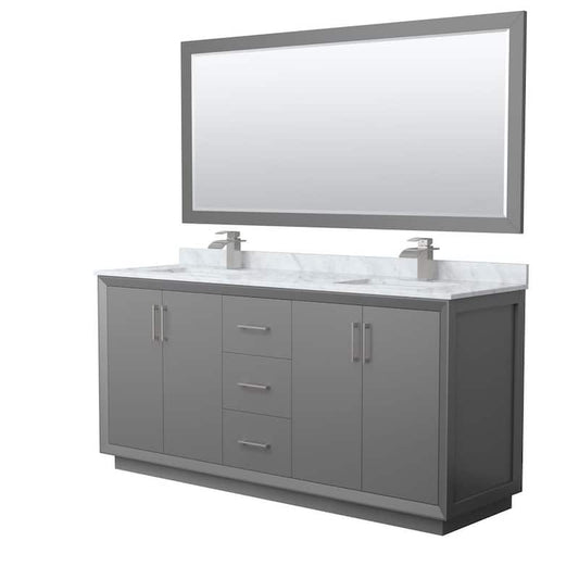 Strada 72 in. W x 22 in. D x 35 in. H Double Bath Vanity in Dark Gray with White Carrara Marble Top and 70 in. Mirror