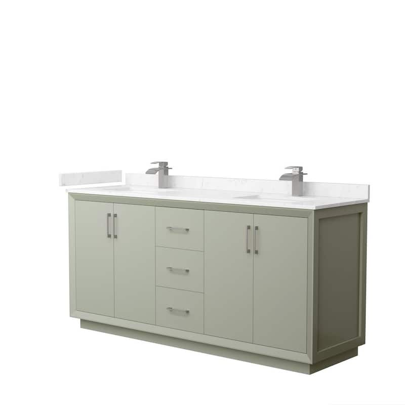 Strada 72 in. W x 22 in. D x 35 in. H Double Bath Vanity in Light Green with Carrara Cultured Marble Top