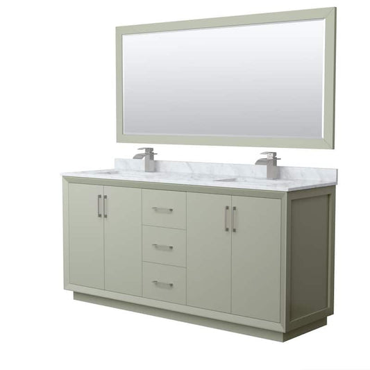 Strada 72 in. W x 22 in. D x 35 in. H Double Bath Vanity in Light Green with White Carrara Marble Top and 70Mirror