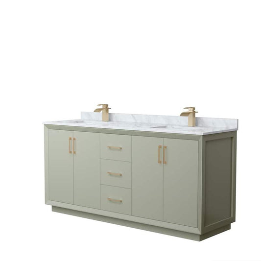 Strada 72 in. W x 22 in. D x 35 in. H Double Bath Vanity in Light Green with White Carrara Marble Top