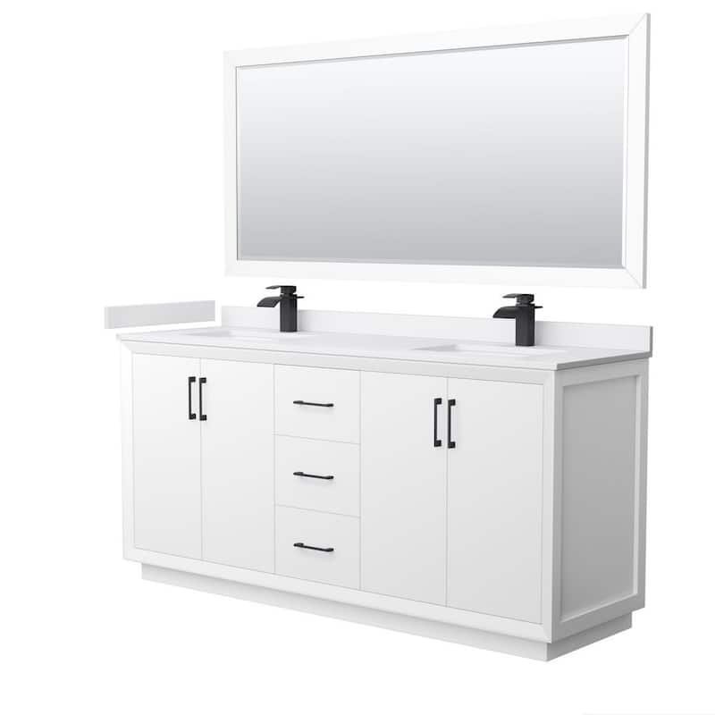 Strada 72 in. W x 22 in. D x 35 in. H Double Bath Vanity in White with White Cultured Marble Top and 70 in. Mirror