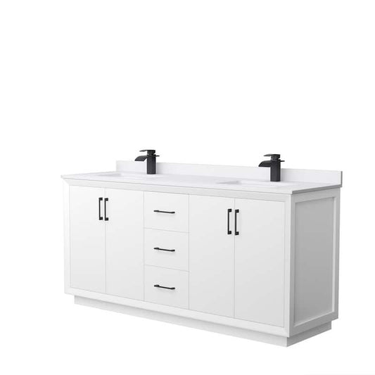 Strada 72 in. W x 22 in. D x 35 in. H Double Bath Vanity in White with White Cultured Marble Top