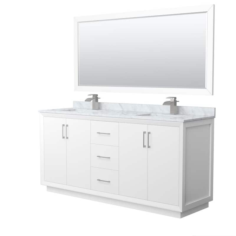 Strada 72 in. W x 22 in. D x 35 in. H Double Bath Vanity in White with White Carrara Marble Top and 70 in. Mirror