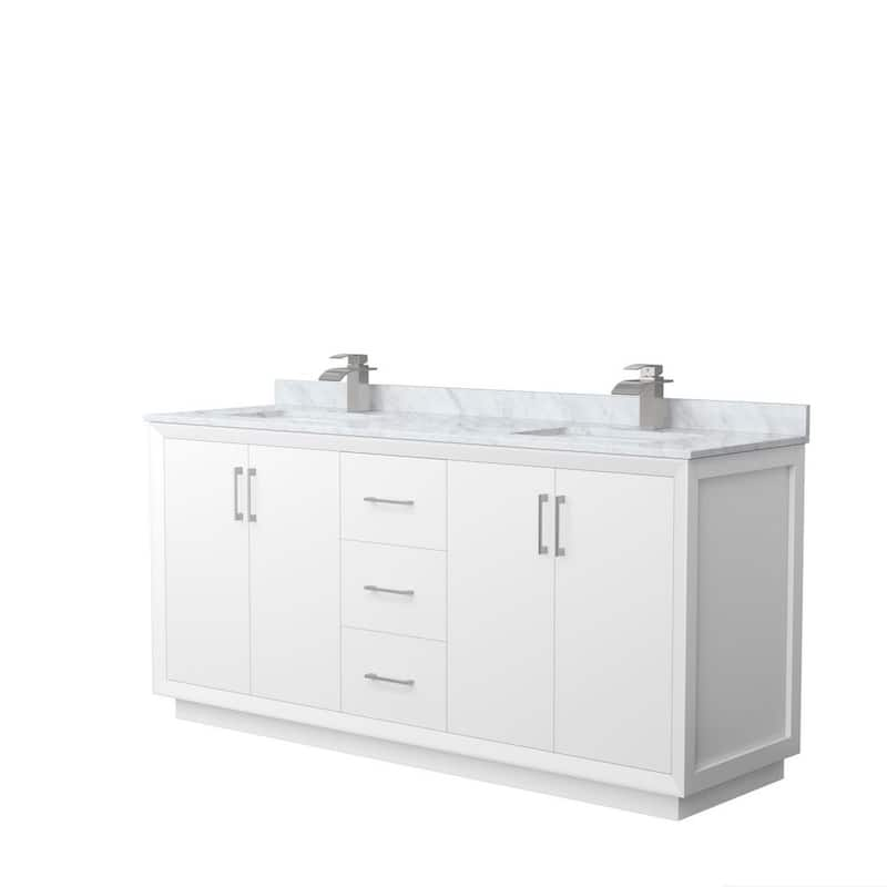 Strada 72 in. W x 22 in. D x 35 in. H Double Bath Vanity in White with White Carrara Marble Top