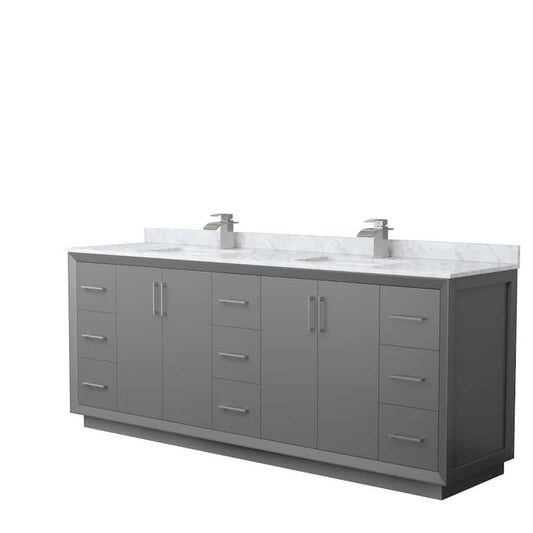 Strada 84 in. W x 22 in. D x 35 in. H Double Bath Vanity in Dark Gray with White Carrara Marble Top