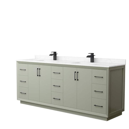 Strada 84 in. W x 22 in. D x 35 in. H Double Bath Vanity in Light Green with Carrara Cultured Marble Top