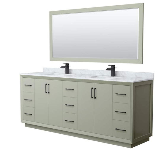 Strada 84 in. W x 22 in. D x 35 in. H Double Bath Vanity in Light Green with White Carrara Marble Top and 70Mirror