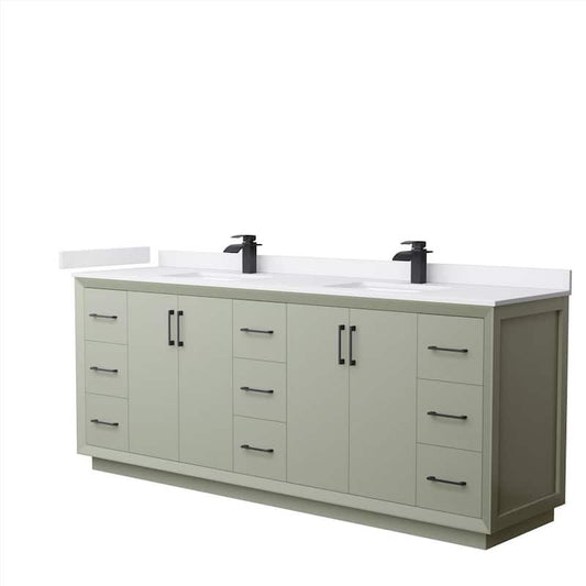 Strada 84 in. W x 22 in. D x 35 in. H Double Bath Vanity in Light Green with White Cultured Marble Top